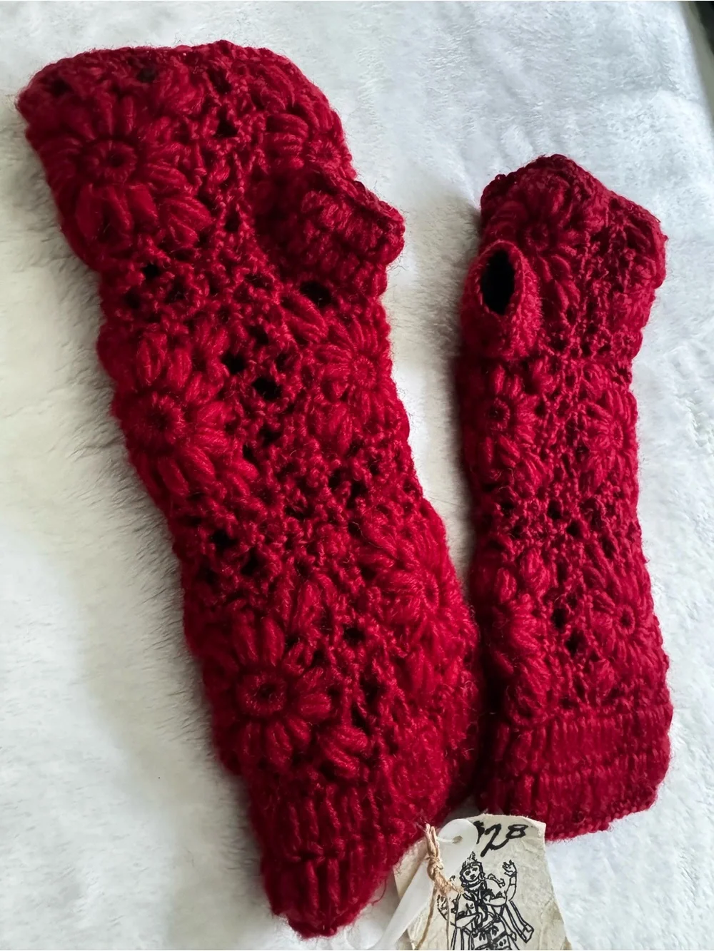 Nirvanna Designs Handmade Crochet Fleece Red Fingerless Glove Mitten women MT13F